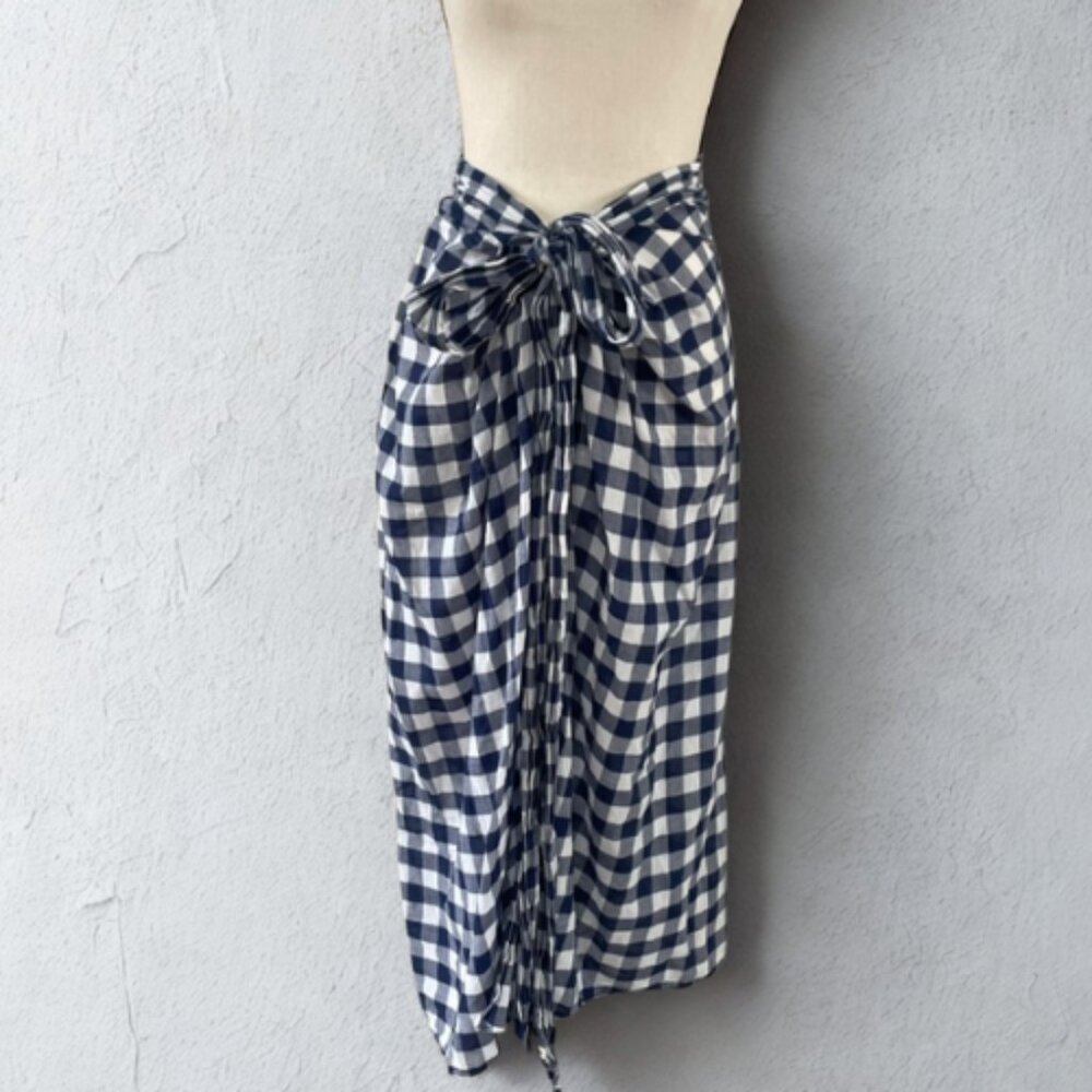J.Crew Re-Imagined NWOT Gingham Tie-Front Midi Skirt S - Navy White Sustainable